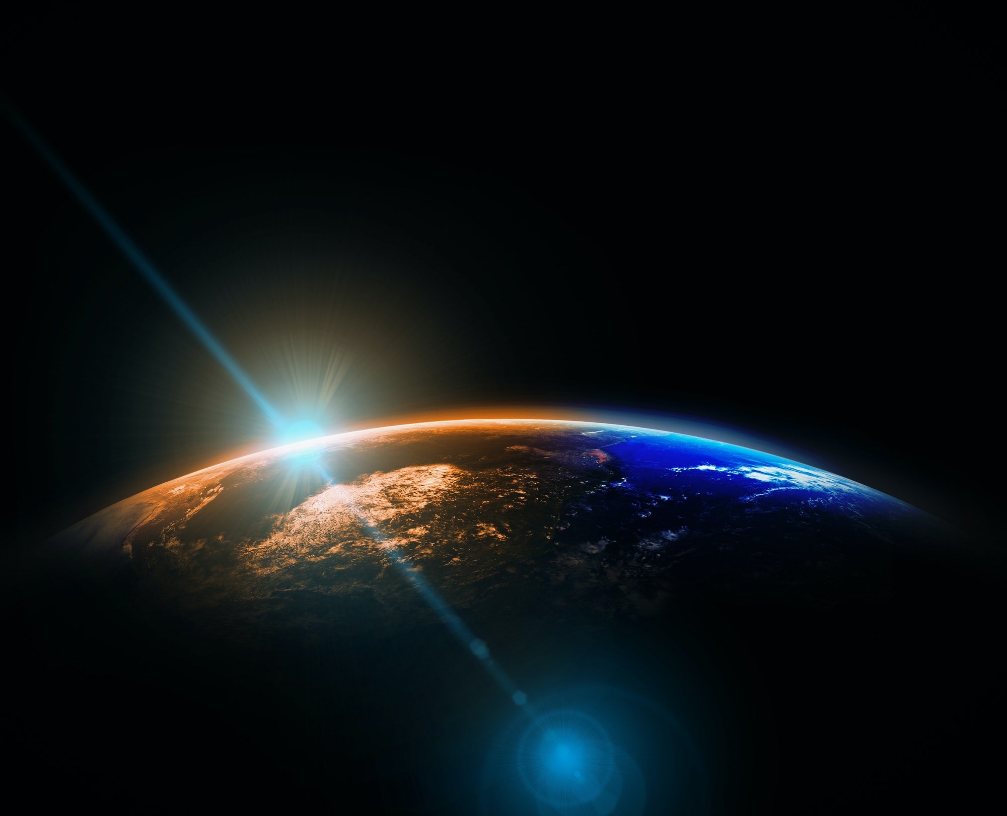 Part of earth with sun rise and lens flare background, Internet Network concept